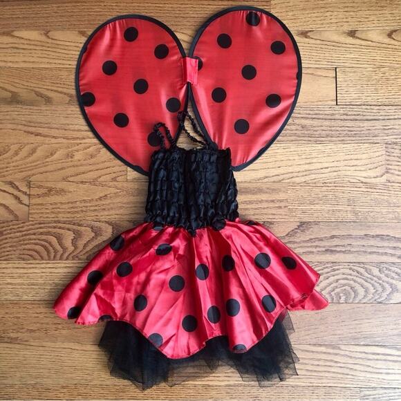 Bumble Bee Polk-a-dot Smocked Bodice Wings Red Black Dress Toddler Girl Size 2T - Picture 9 of 10
